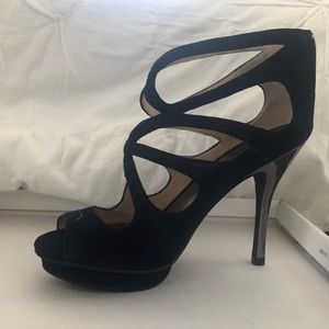 Midnight blue suede strappy sandals, size 8